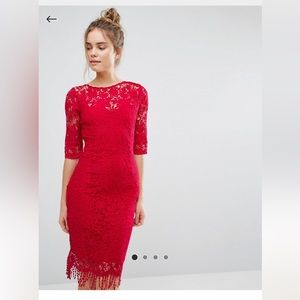 ASOS: Paper Dolls 3/4 Length Sleeve Red Lace Dress